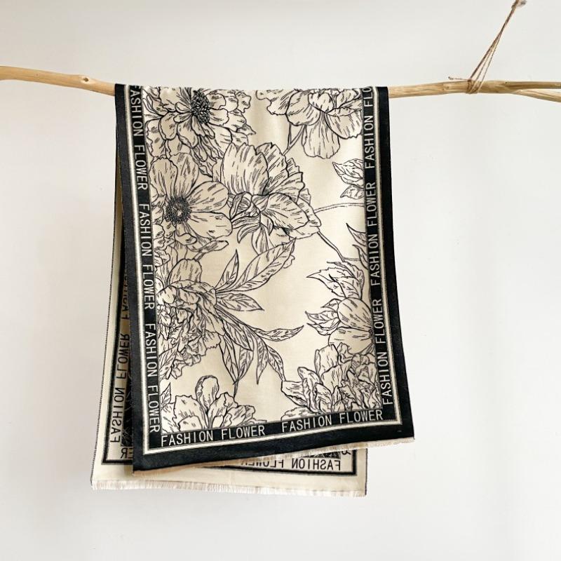 High-end imitation cashmere scarf women's new winter printing thickened warm scarf versatile air-conditioned room sweet girl shawl