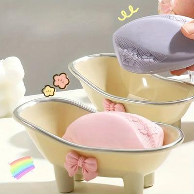 Mini Bathtub Shaped Soap Dish Bathtub Soap Tray Desktop Shower Makeup and Beauty Supplies Storage Box Bathroom Decor