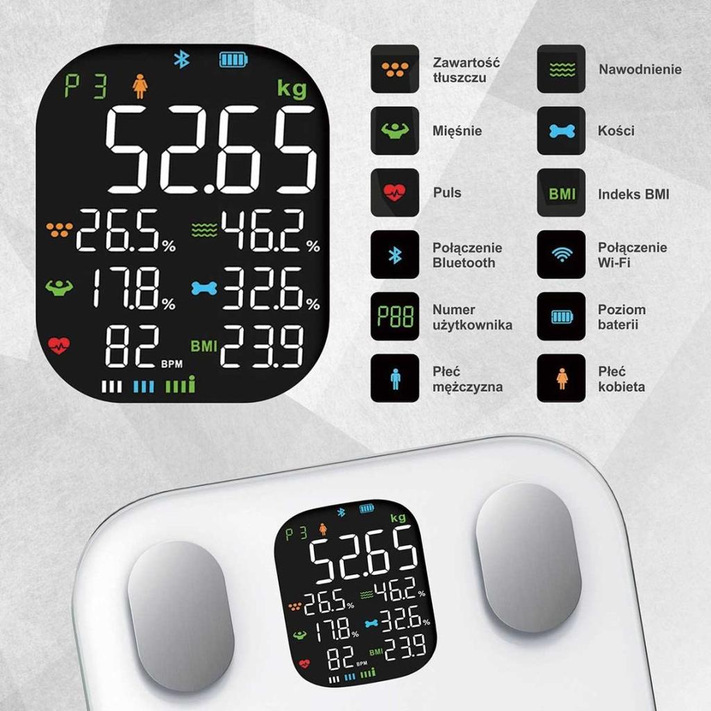 Analityczna waga łazienkowa smart ios android klausberg kb-7855 lumarko!