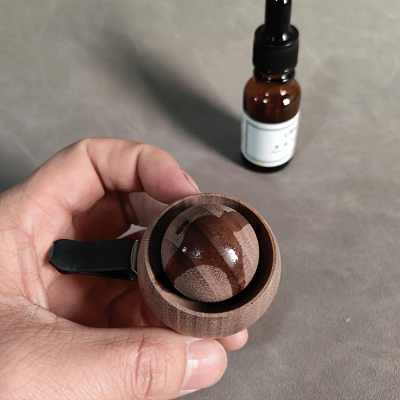 1/2pc Car Small Essential Oil Diffuser Wooden Cute Natural Fragrance Diffuser Black Home Walnut Car Diffuser Mini Car Vent Clip