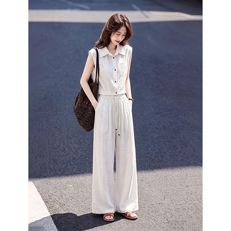 Women's French Casual Linen Blend Sleeveless Set