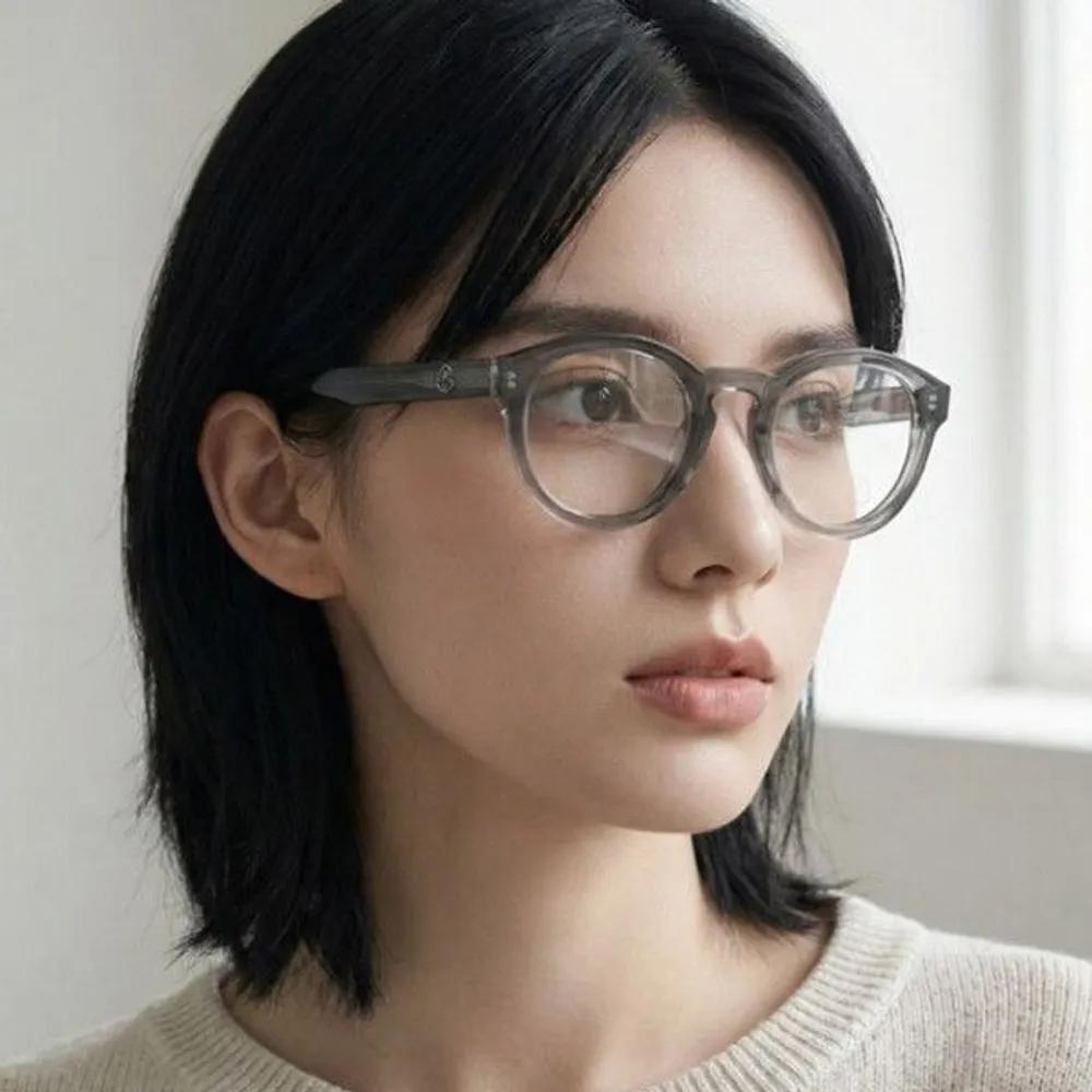 [Moncler] Eyeglass Frames ML5006 020 Gray Translucent Leopard Print Horn-rimmed Men s Women s Round Fashion