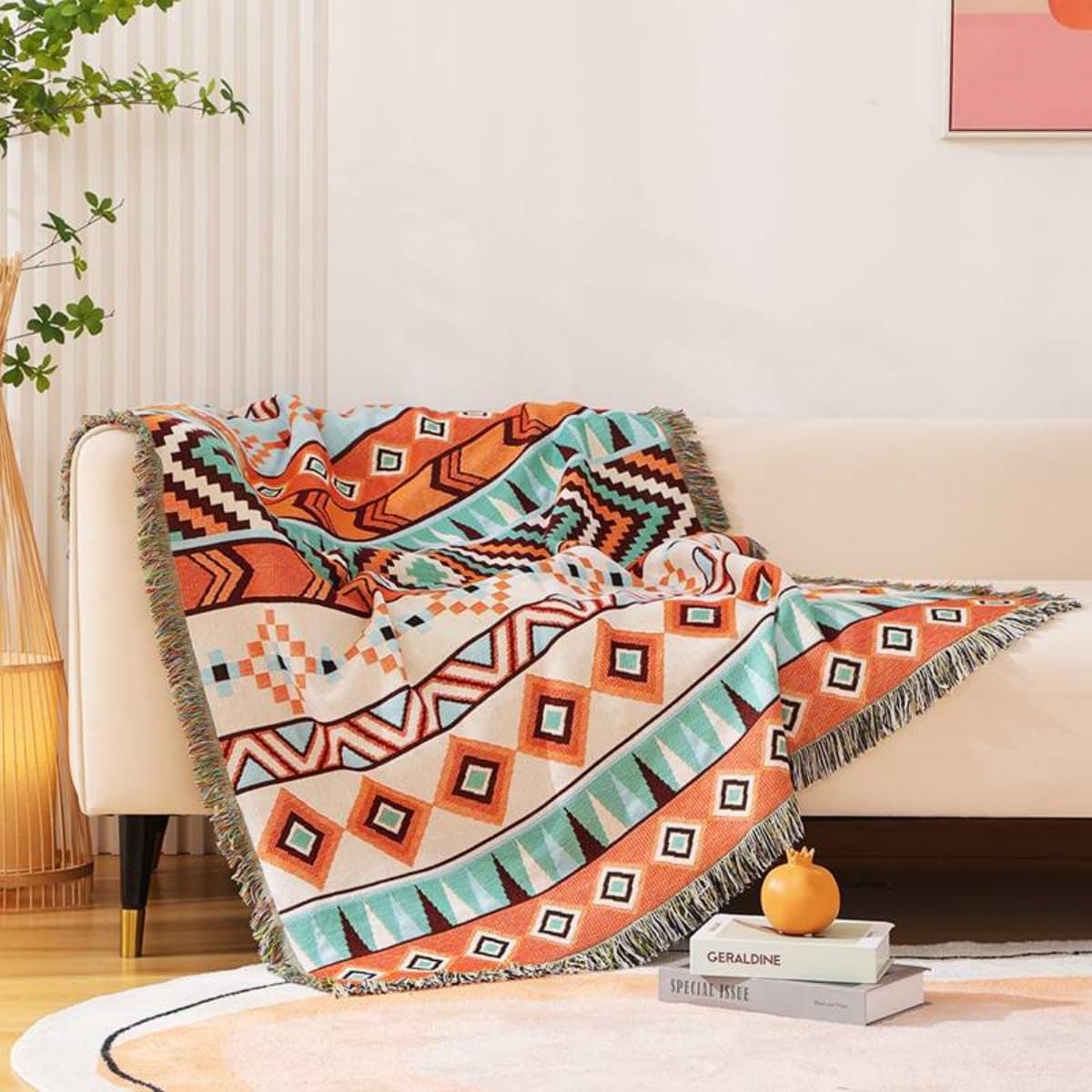 Outdoor Nordic Style Camping with Picnic Mexican Ethnic Yellow x 160 Blanket, Blanket, Blanket, Rug, Stylish, Fringe, Multi-purpose Blanket, Cotton,