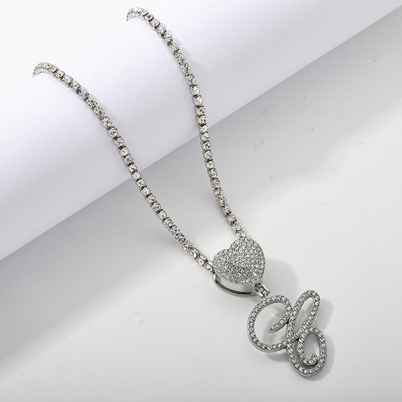 26 Flower Letter Necklace: Hip Hop Heart Pendant with Full Diamond Inlaid Tennis Chain for Women