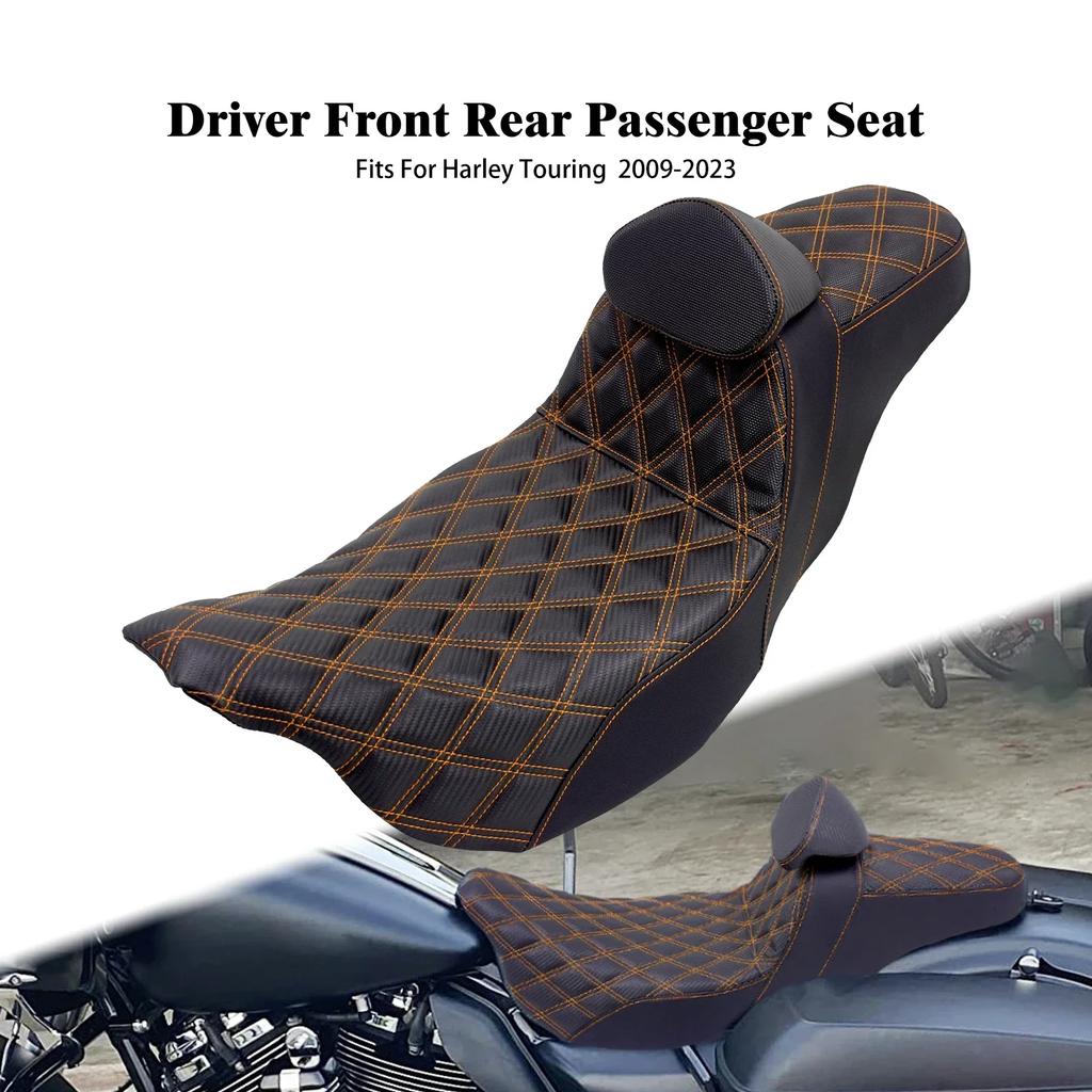 Motorcycle Two-Up Front Rear Driver Passenger Seat With Driver Backrest Cushions For Harley Touring Electra Glide FLTRX 09-2023