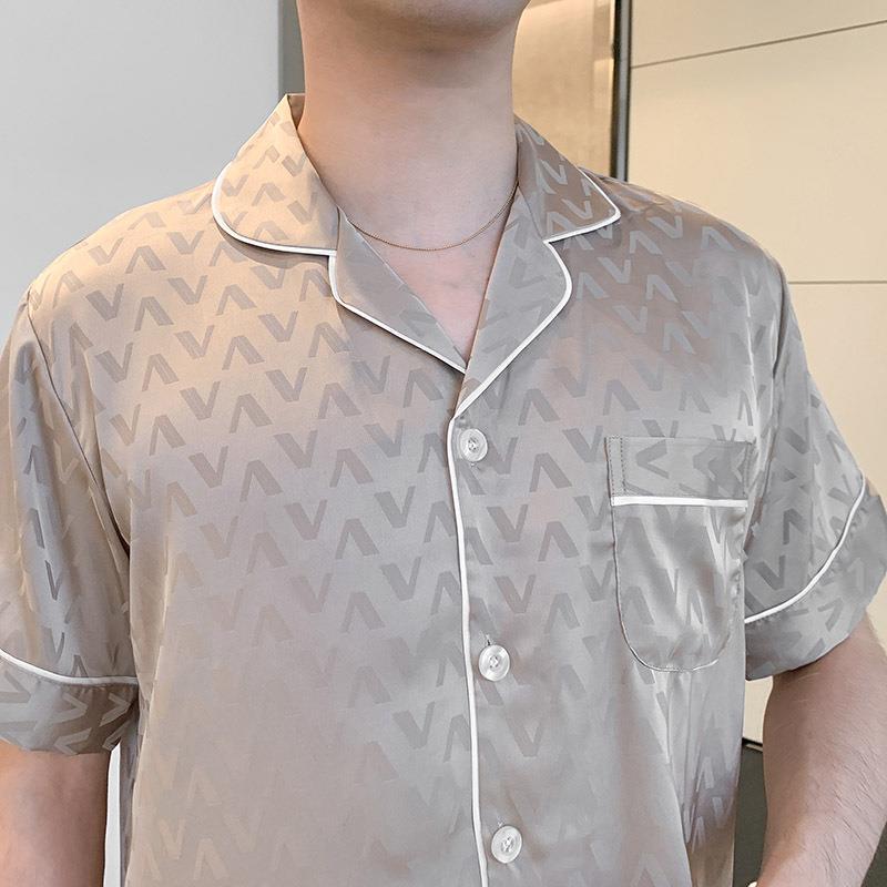 Pajamas Men's Summer Ice Silk Short Sleeve Trousers Thin Summer Loose Wear Men's Loungewear Suit
