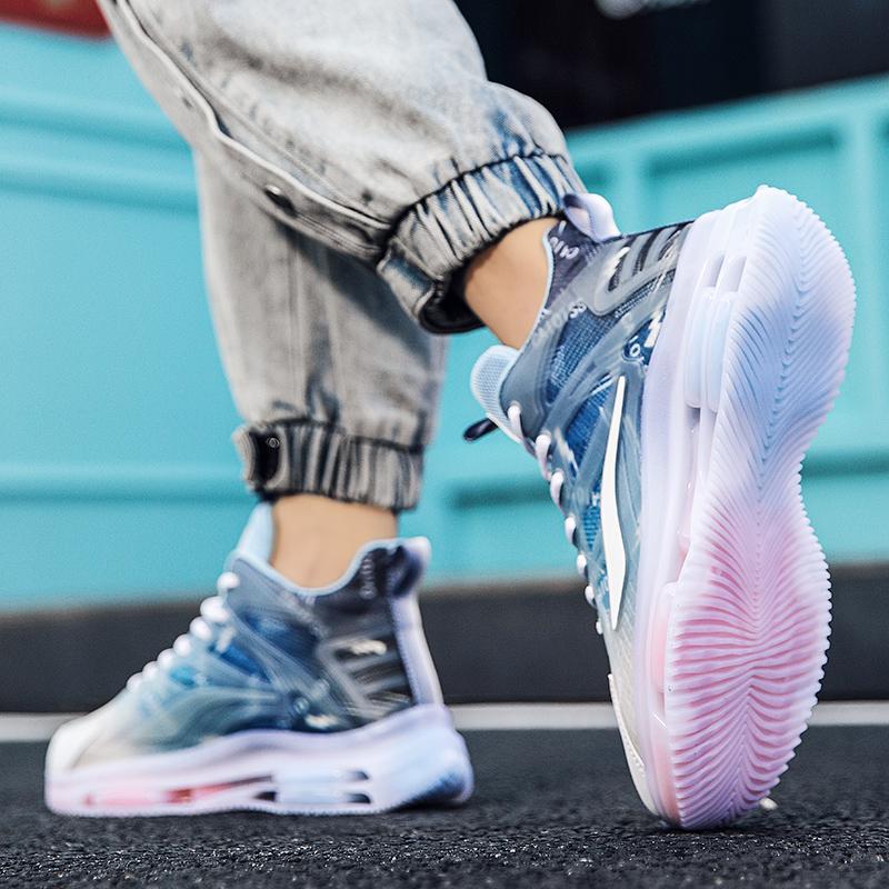 New High-top Casual Sports Shoes Fashion Fashion Shoes Male Students Street Lace-up Splicing Breathable Springback Running Shoes