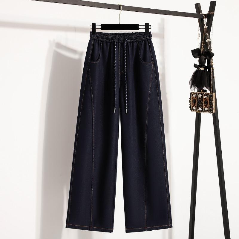 

DIMANAF 2026 Plus Size Spring Summer Women Jeans Pants Denim Elastic Waist Oversize Fashion New Pants 5XL 5XL темно-синього кольору