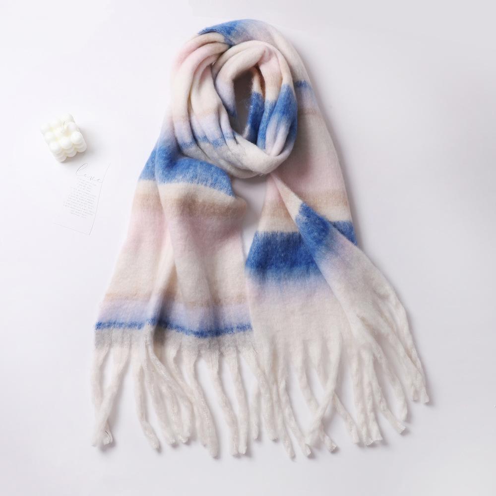 New simple solid color mohair scarf, thickened and warm in autumn and winter, versatile shawl, fluffy and large pulled scarf.