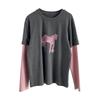 Taoguan Frühling Damen Schlankmachendes Rundhals-T-Shirt mit kleinem Pferdeaufdruck Two-in-One