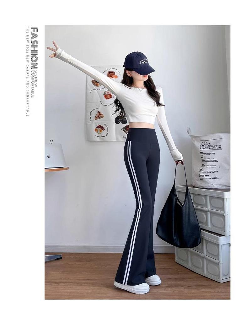 Women's High Waist Micro-Flare Pants - Autumn/Winter Velvet, Slimming, Plus Size, Casual Outer Wear