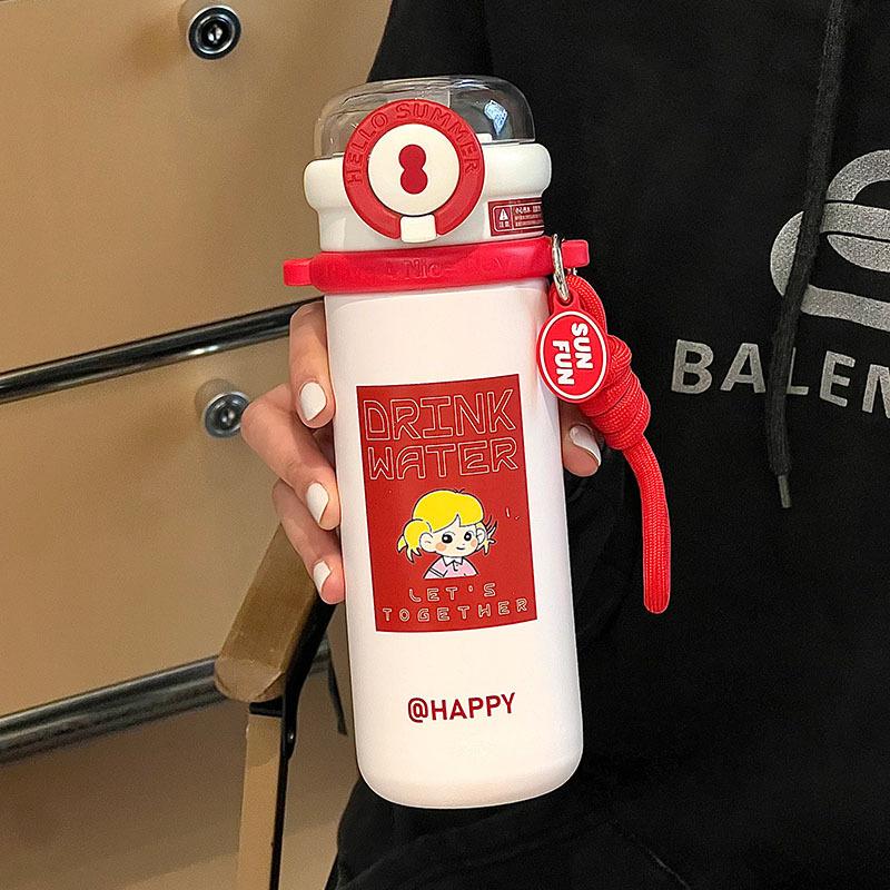 

Термокружка для девочек, стильная, с трубочкой, симпатичная детская кружка для воды, специальная бутылка для воды для школьников 480ml