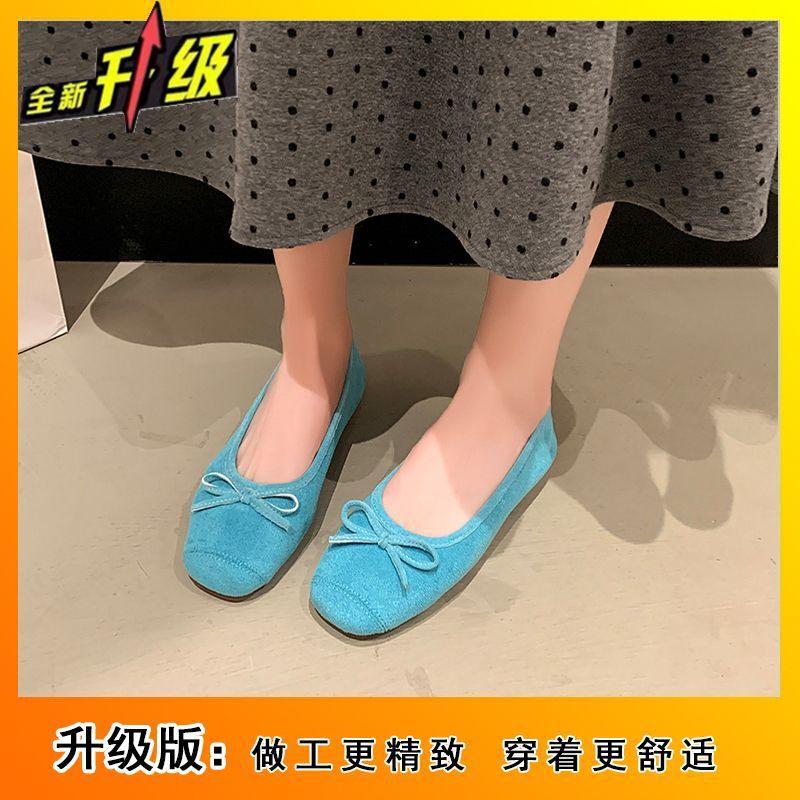 2025 spring and summer new French shallow mouth single shoes women's Korean version gentle soft sole Doudou shoes square head flat sole grandma shoe