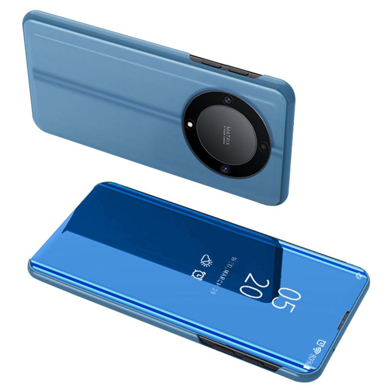 

Кожаный чехол для Honor X9a 5G/Magic5 Lite 5G с окошком для просмотра, подставкой, зеркалом и гальваническим покрытием Sky Blue