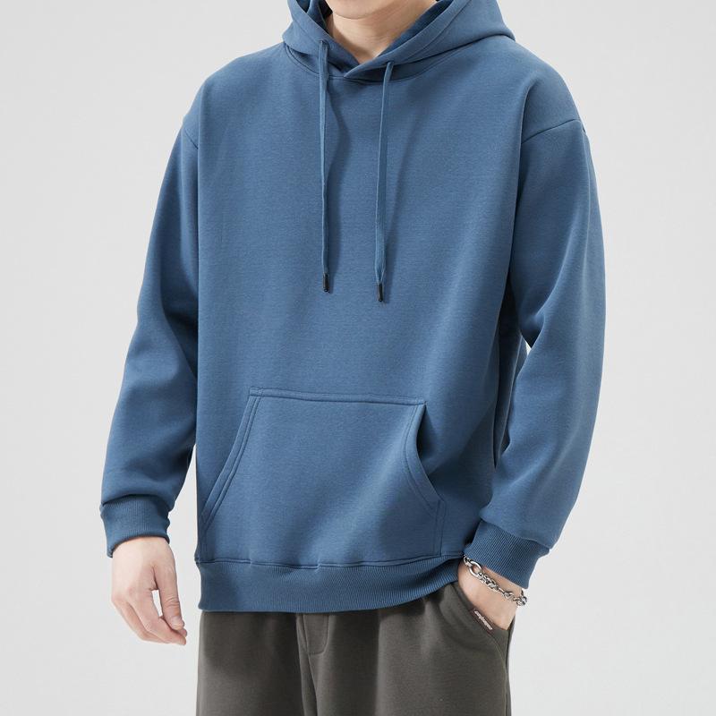 2024 Autumn/Winter New Men'S Solid Color Hoodie With Thick Velvet Coat/Regular Coat Heavy Hooded Top