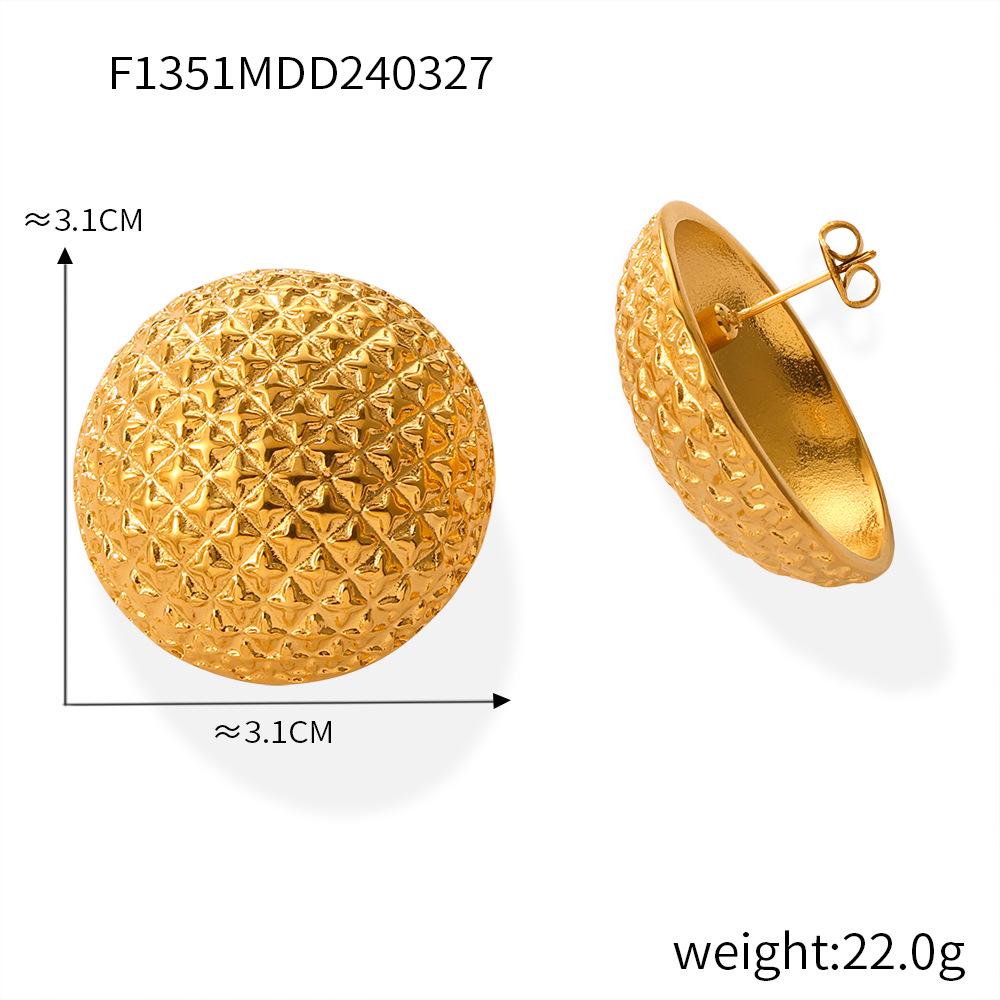 Elegant Retro Plaid Titanium Steel Earrings for Women - European American Design, Exaggerated Simple Studs