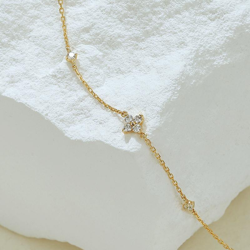Bracciale Gioiello Fiore in Argento Sterling 925 Placcato Oro 18K con Zirconia Intarsiata per Donne Squisito Alta Qualità Festa Matrimonio