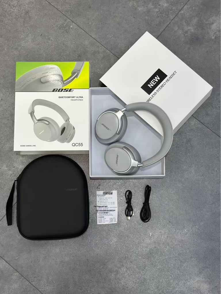 QC55 Noise-Canceling Bluetooth Over-Ear Headphones - Ultra Wireless, Foldable, with Leather Case