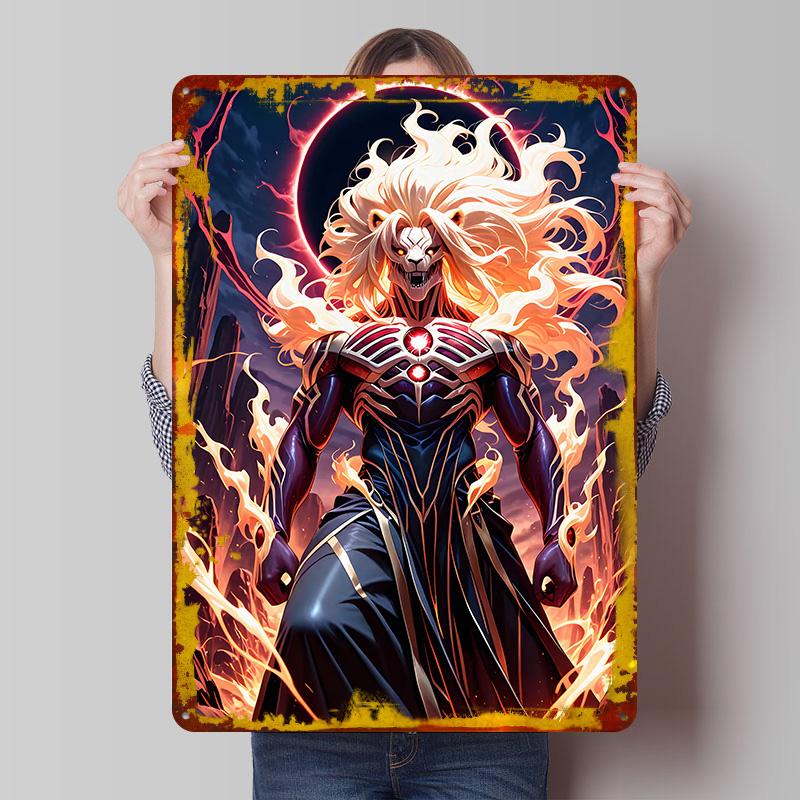 

Lion Warrior With Fiery Aura Poster Customized Wall Art Vintage Metal Signs Retro Tin Plaque for Man Cave Setup Decorations Home 7.9x11.8In(20x30cm)