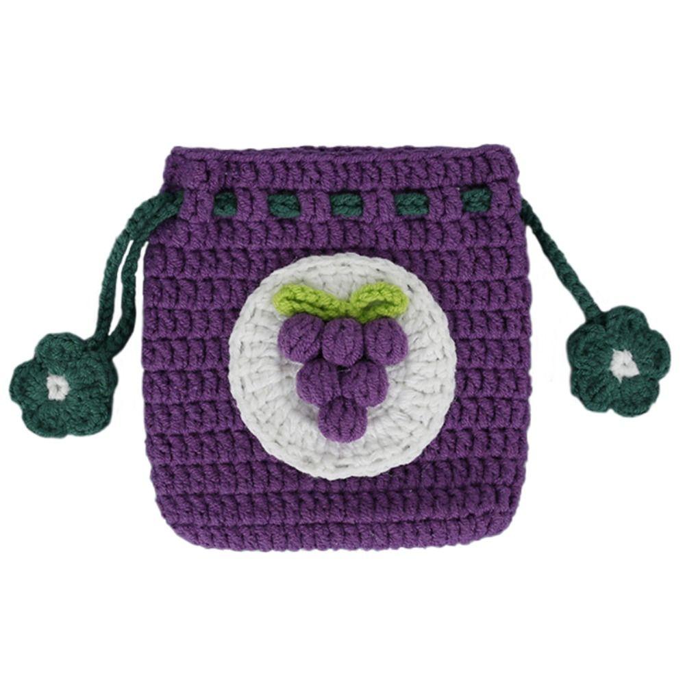 Sweet Hand-Woven Coin Bag Knitted Yarn Crochet Drawstring Bags Mini Wool Crochet Bag Women