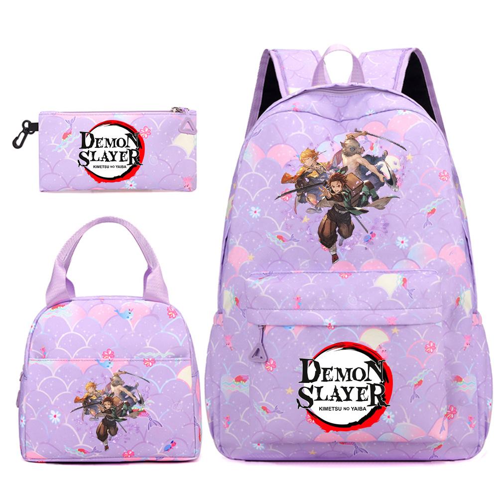 3Pcs/set Anime Demon Slayer Printed Backpack Handbag Pencil Case for Teenger Student Bookbag Women Large Capacity Waterproof Travel Bag Mochila