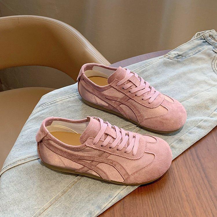 2025 Spring New Comfortable Retro Round Head Lace-up Soft-soled German Training Shoes Women's Forrest Gump Shoes Flat Casual Sports Shoes
