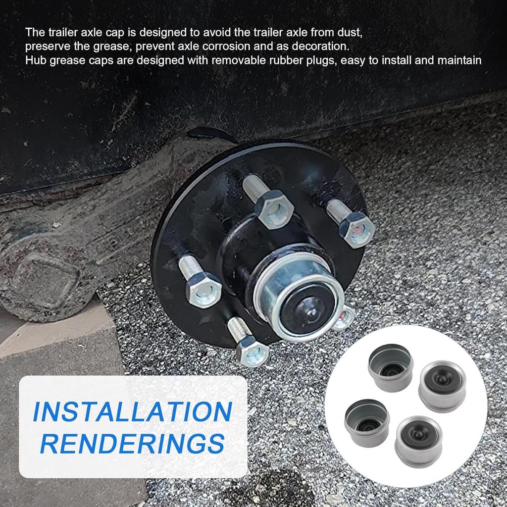 4pcs 1.98" Trailer Axle Dust Cap Cup Grease Cover Hub with Extra 4 Rubber Plugs for Most 2000 to 3500 Pound Axles Dexter Trailer Dexter EZ Lube