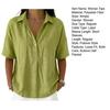 Women Shirt Lapel Buttons Half Placket Short Sleeves Casual Blouse Pure Color Loose Fit