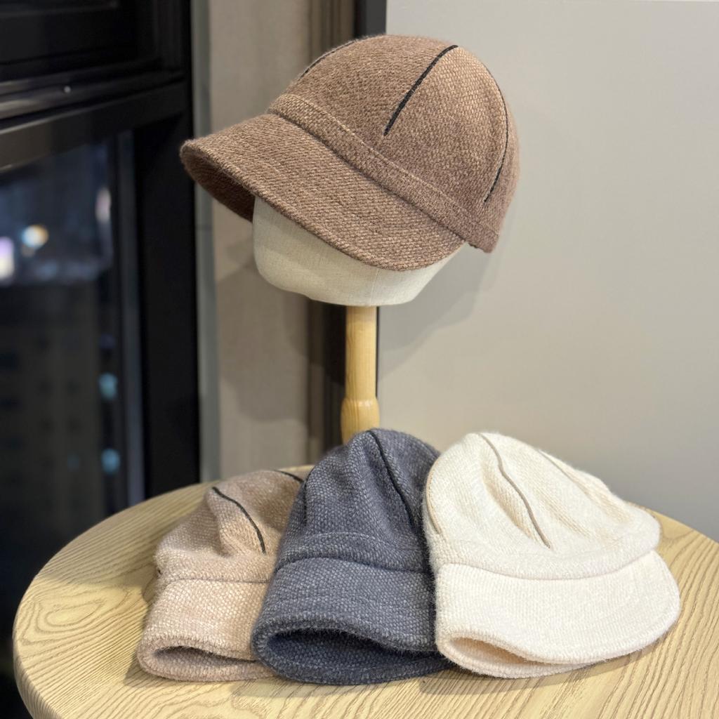 New British Style Retro Solid Color Versatile Fisherman's Hat for Women in Autumn and Winter Wide Brim Face Showing Small Warm Peaked Hat Trend