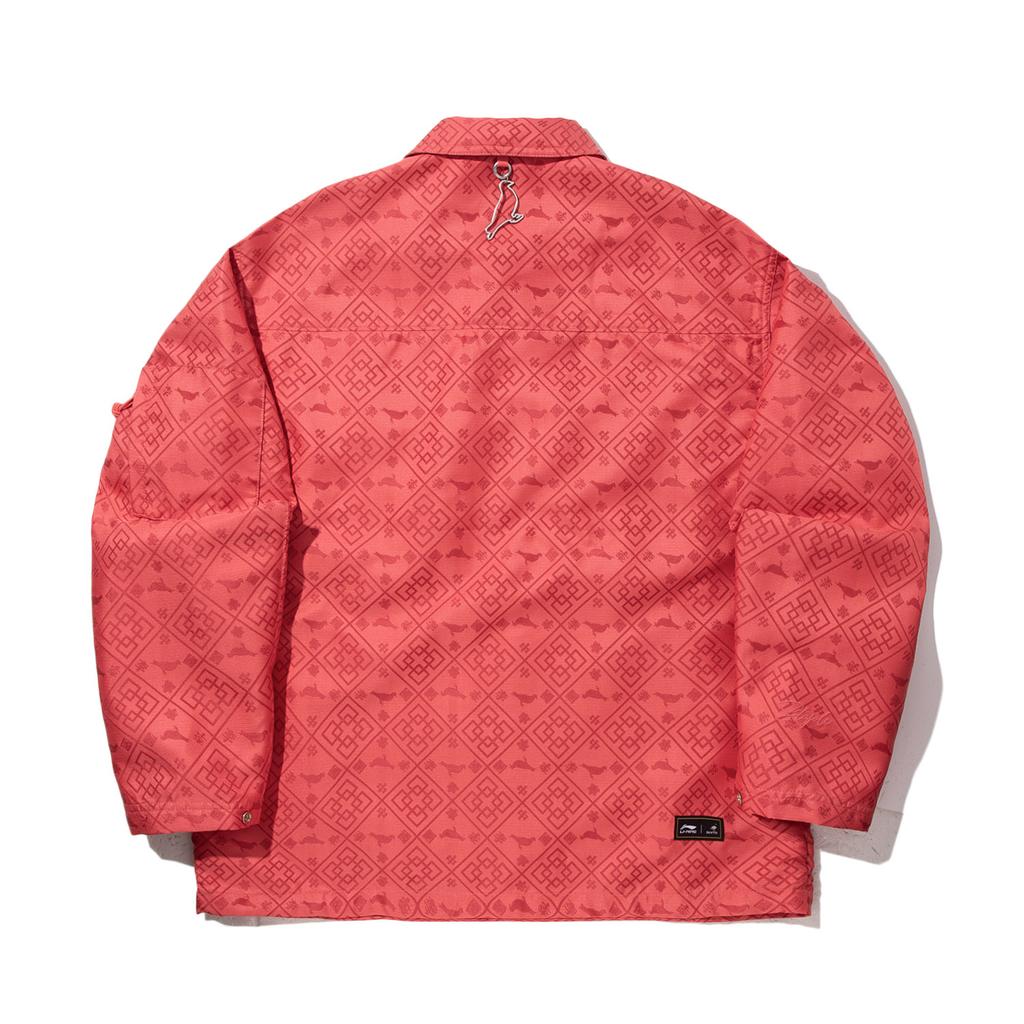 Li Ning X Staple Collaboration Series Comfortable Casual Simple Sports Loose Polo Jacket Men Jacket Bright-Orange-Red Poppy-Red AFDVE51-1