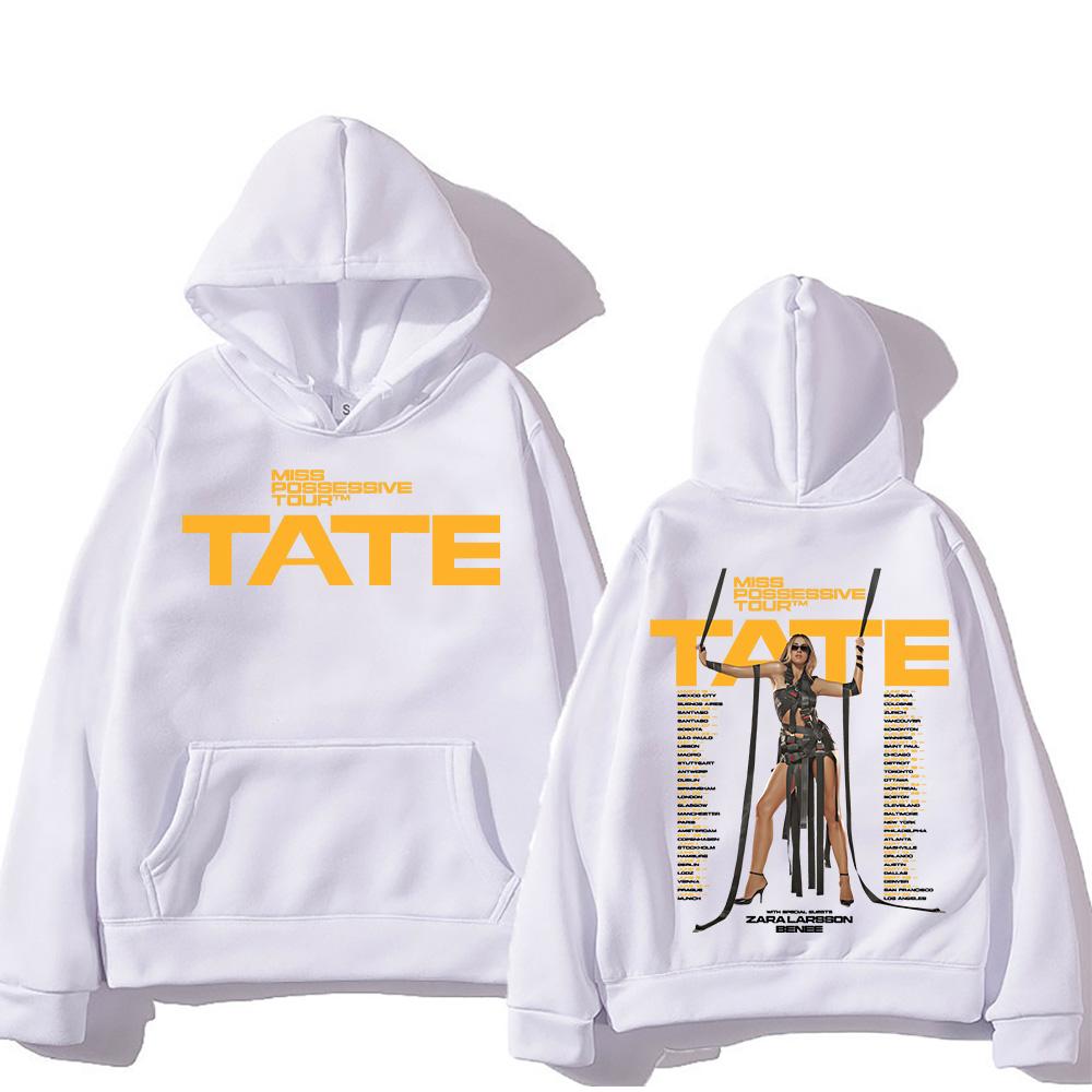 

Толстовки Tate McRae Miss Possessive Tour для мужчин и женщин, модные толстовки оверсайз, осенне-зимние трендовые пуловеры, стиль Y2K, двусторонние, повседневные худи. 4XL