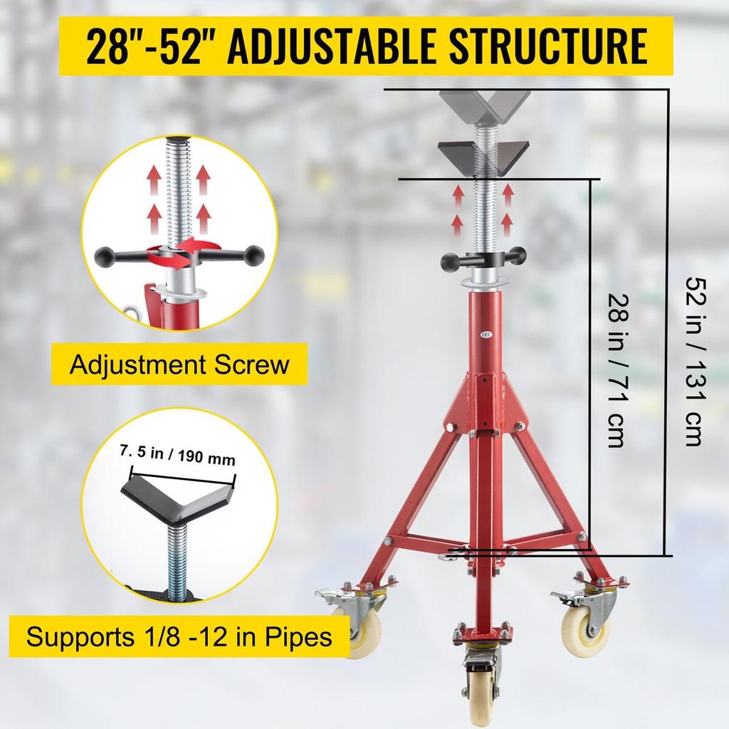 Pipe Stand, Pipe Jack Stand, V Head Pipe Stand Adjustable Height 28-52 Inch, Pipe Jack Stands with Casters 882 LB, Folding Portable Pipe Stands 1/8 To