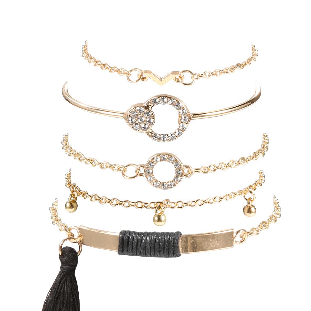 Fashion Circle Full Diamond V-Shaped Fringed Bell 5-Piece Set Bracelet Jewelry Women