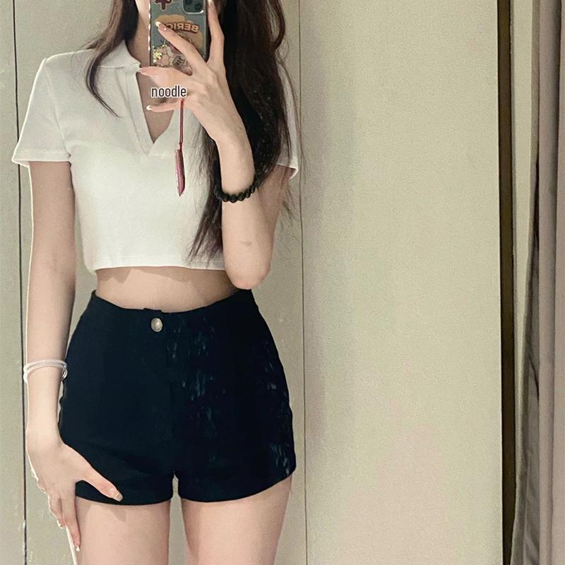 Damen Spicy Girl High Waist Schlankmachende Schwarze A-Linien Sommer-Shorts