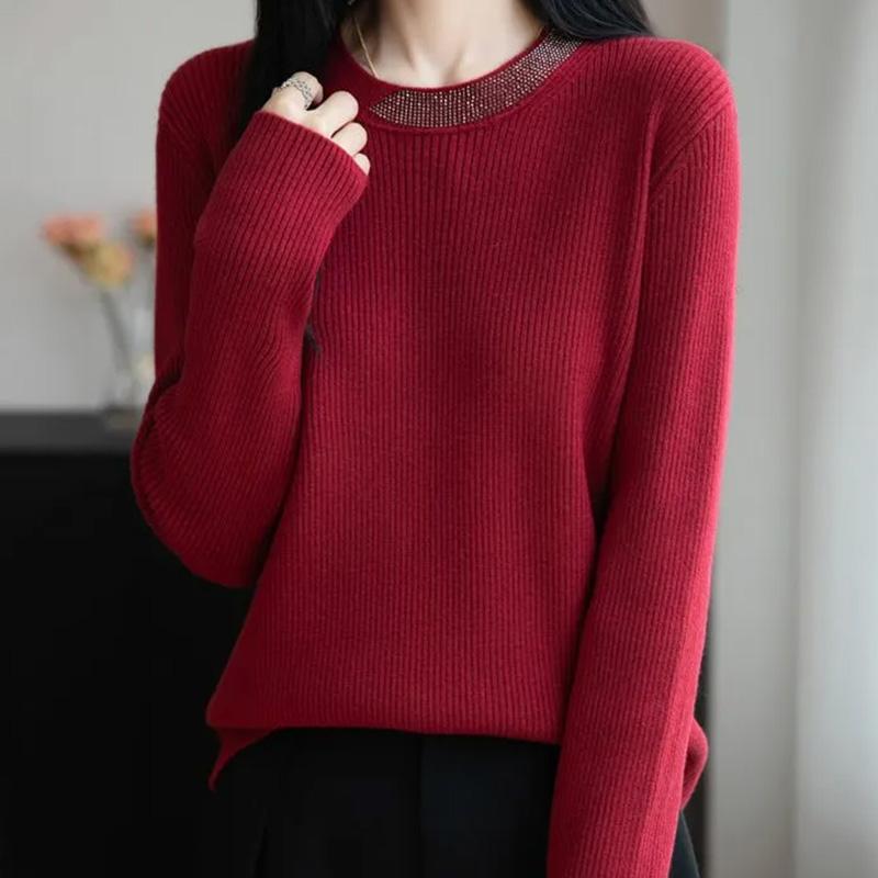 Sweater for Women Autumn Winter Thickened Pullover Warm Stretchy Long Sleeve Kinnted Round-veck Jumper Tops