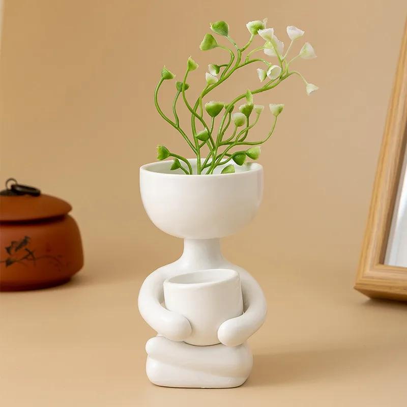 Nordic Simple Bean Flower Pot Mini Personality Succulent Flower Pot PlantFigure Ceramic Vase Home Decoration Garden Decoration
