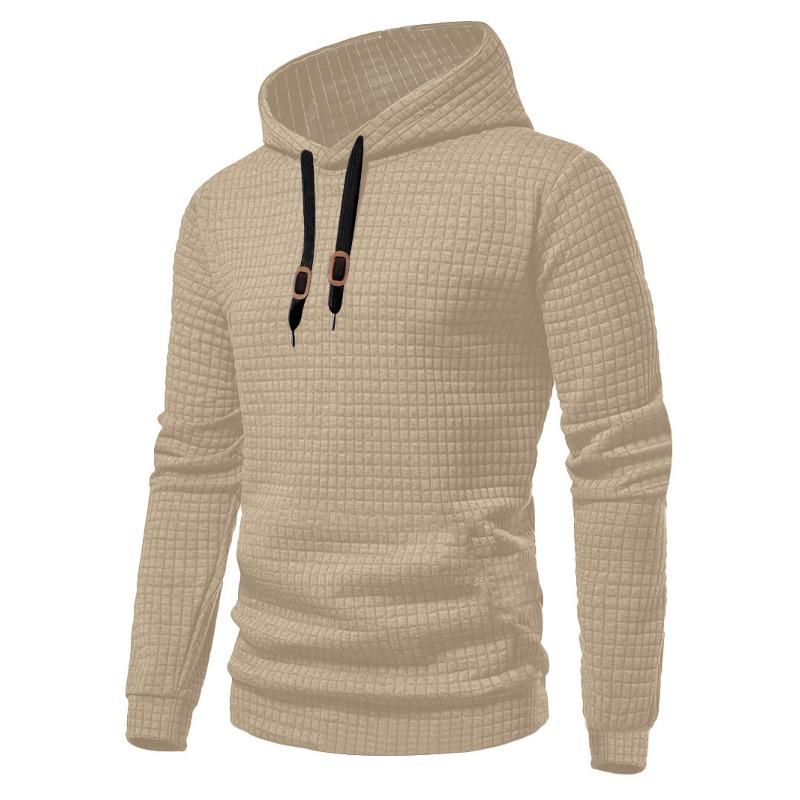 Men S European Size Casual Long Sleeve Hooded Plaid Sweatshirt