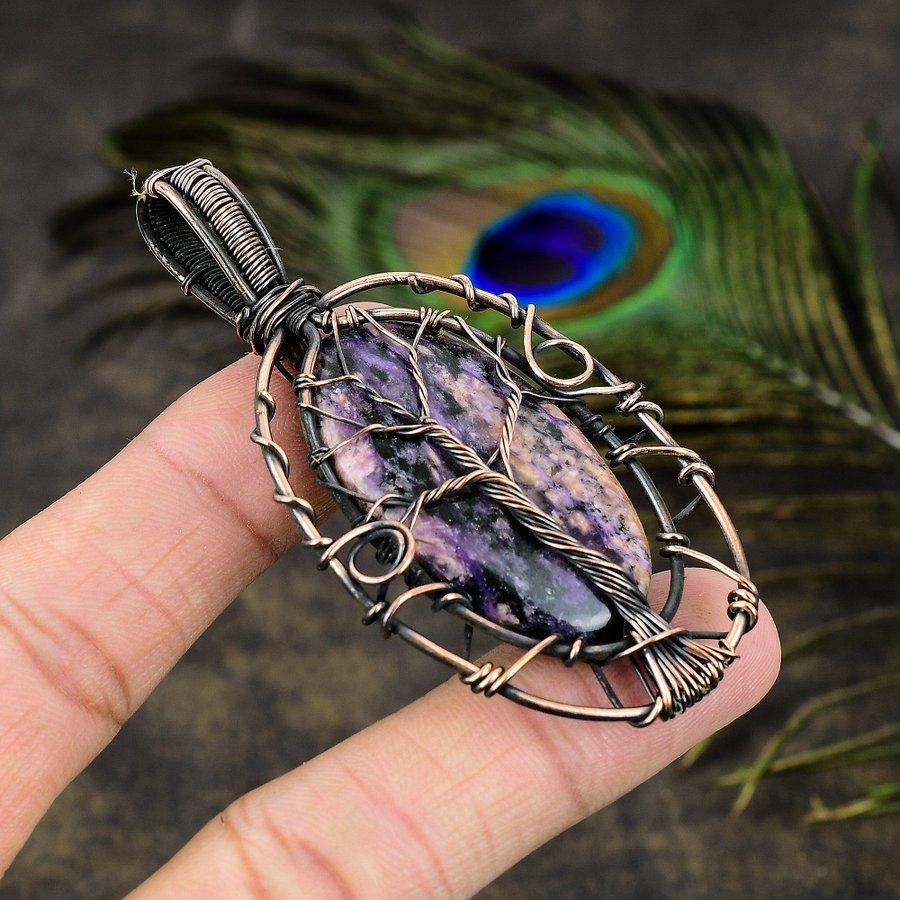 Russian Charoite Handmade Copper Wire Wrap Jewelry Pendant 3.47" K2z89