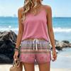 Women Summer Casual Two Piece Set Sleeveless Tank Top with Square Neck and Printed Shorts with Pockets Lightweight Lounge Wear