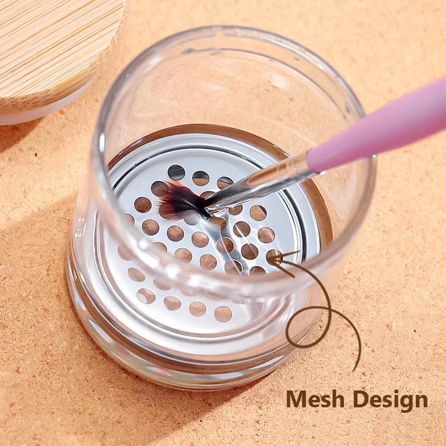 Nail Glass Wash Cup with Lid & Filter Screen, Nail Brush Cleaner Cup Gel Brush Cleaning Tool