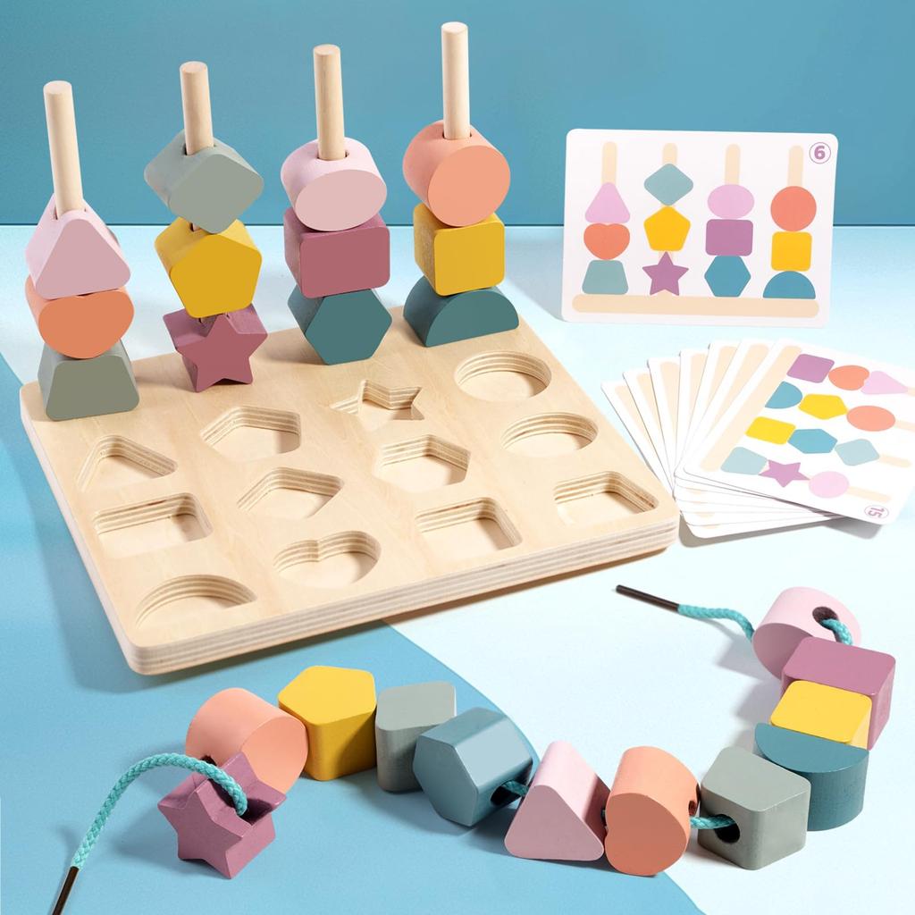 Wooden Stringing Toy, Montessori Educational Toy, Shape Matching Puzzle, Rod Threading Game, Finger Training, Shape Recognition, Colorful Geometric