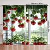 Strawberry Green Leaf Printed Curtains Are Suitable Bedrooms Living Rooms Home Decoration Christmas Curtain Made Of Polyester Washable Area Ready