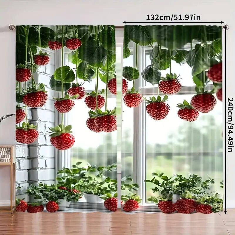 Strawberry Green Leaf Printed Curtains Are Suitable Bedrooms Living Rooms Home Decoration Christmas Curtain Made Of Polyester Washable Area Ready