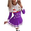 Women's Patchwork Printed Pleated Round Neck Long Sleeve Christmas Dress