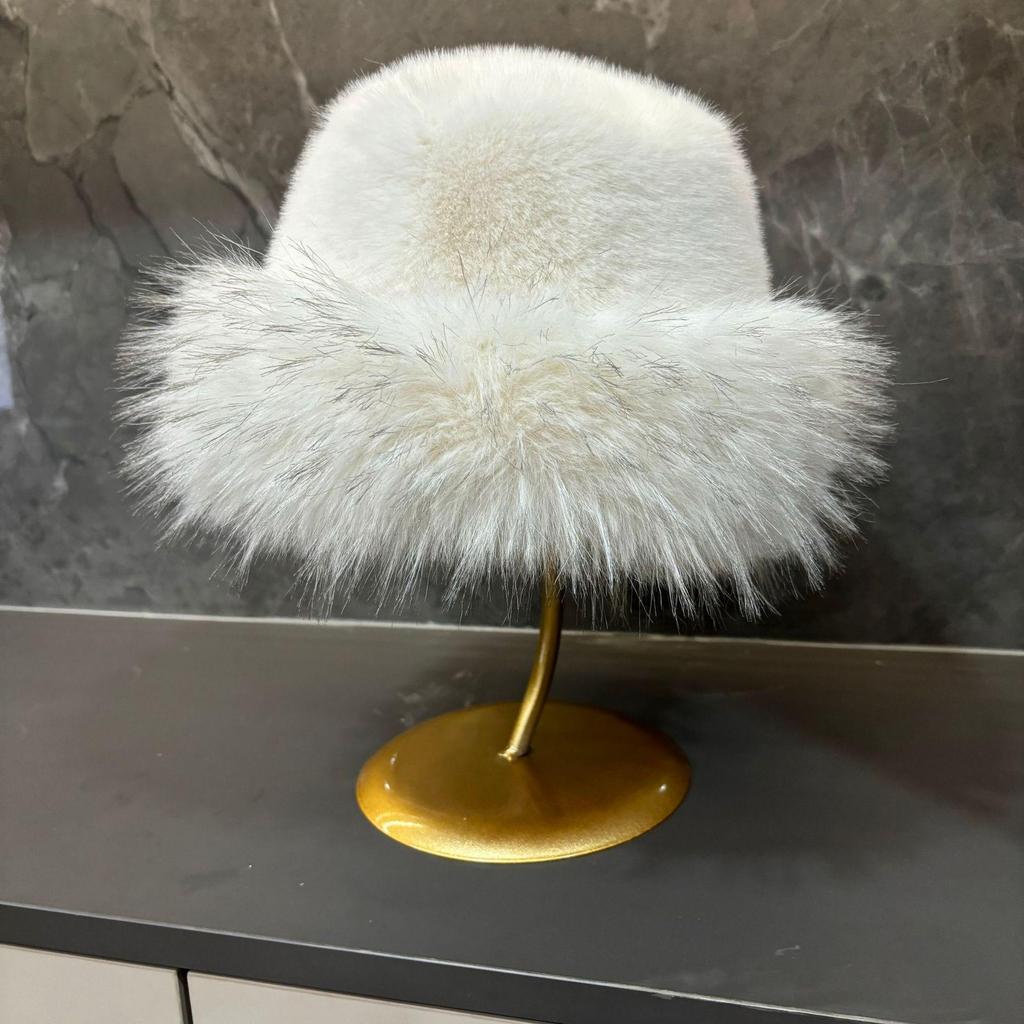 Große Plüsch-Mongolenmütze aus Kunstwaschbärfell für Herbst/Winter - Dick, warm, Fischerdesign mit flachem Oberteil