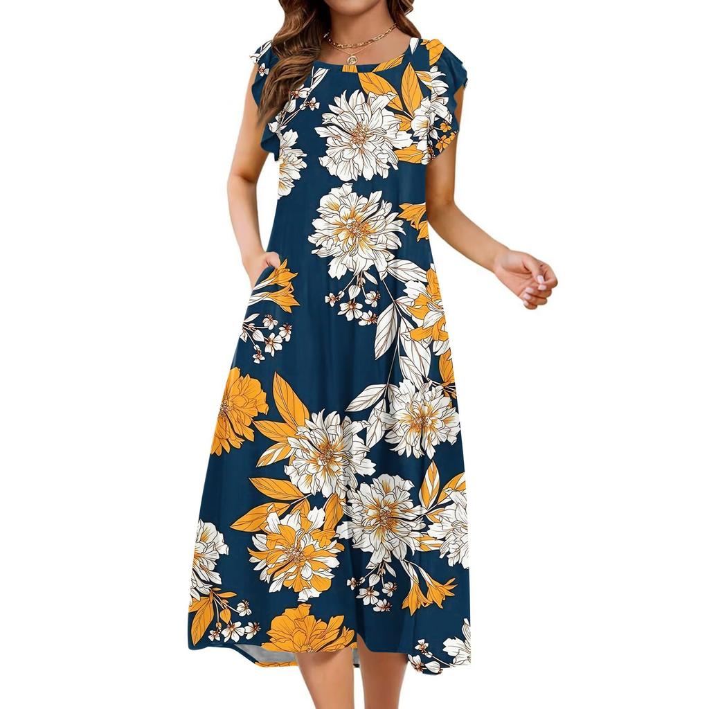 Women's One-piece Short Sleeve Flared Sleeve Loose Casual Round-neck Dress