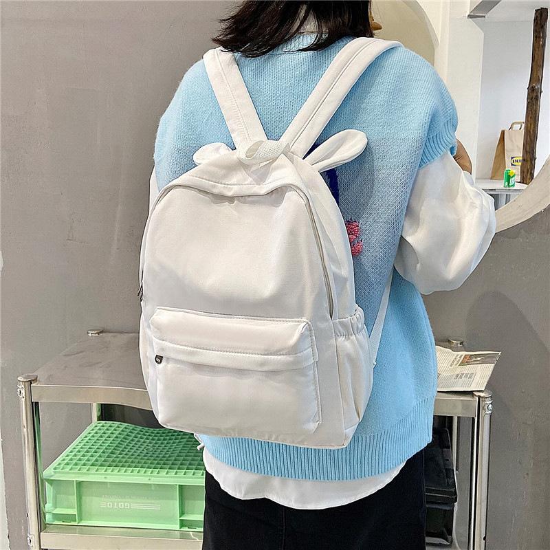 Schoolbag Rabbit Ears Solid Color Middle School Backpack ins Japanese Fashion Elementary School Backpack Large Capacity School Bag Wholesale