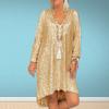 V-Neck Long Sleeve High-low Hem Autumn Dress Shiny Sequins Plus Size Casual Dress Female Clothing