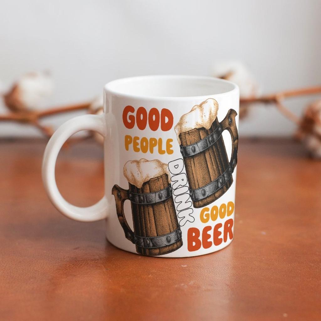 1pc 11oz Double-Sided Printed Mug for Beer Enthusiasts, Smooth Ceramic Cup, Perfect Gift for Coffee Lovers and Drinking Fans