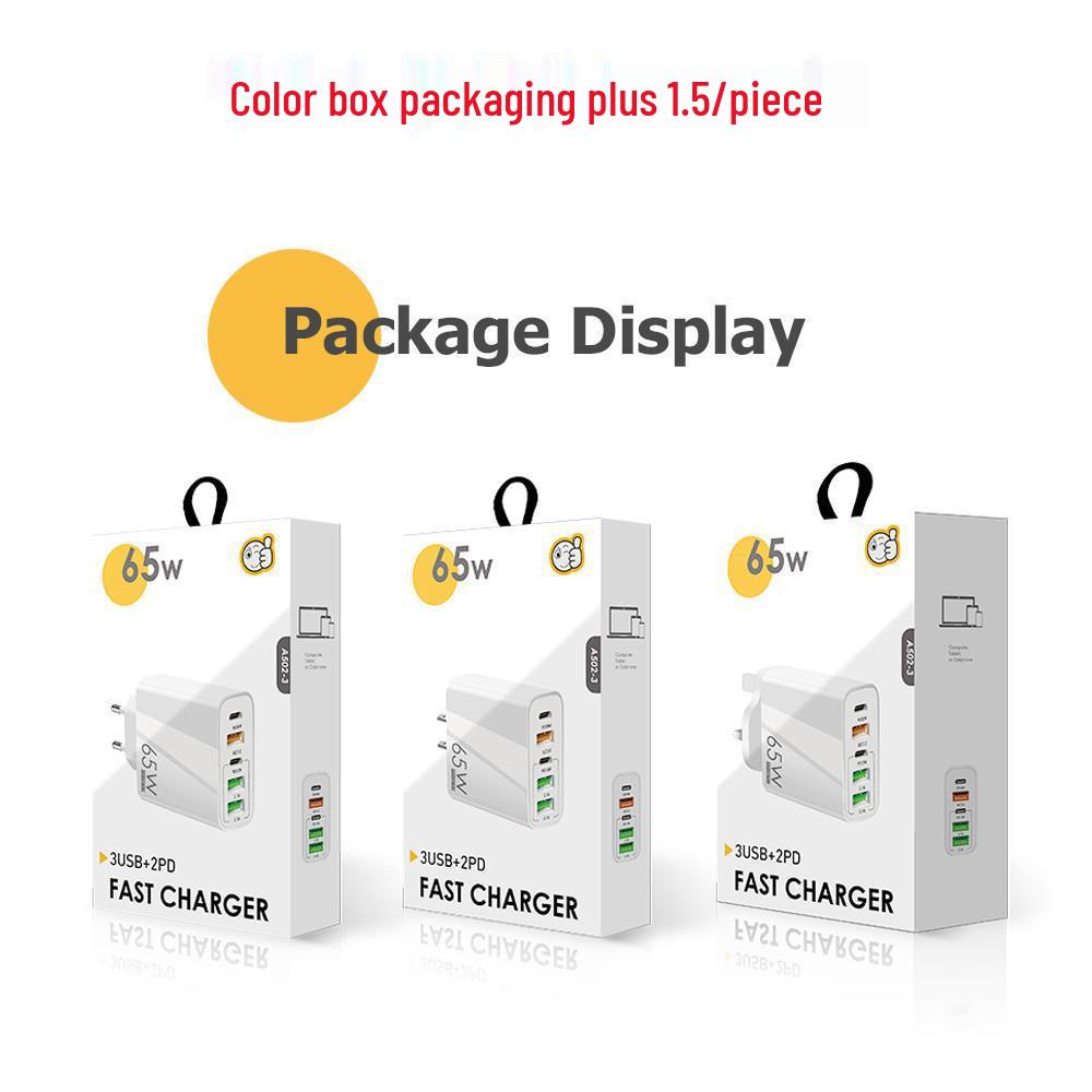 PD65W Fast Charger: 5V3.1A Multi-port Adapter with PD & 3 USB Ports for EU, US, UK